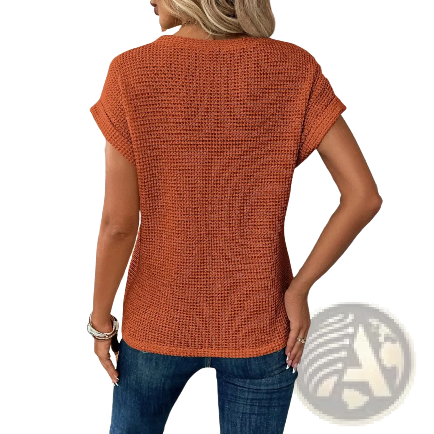 Women's Relaxed Fit Waffle Knit Short Sleeve Top