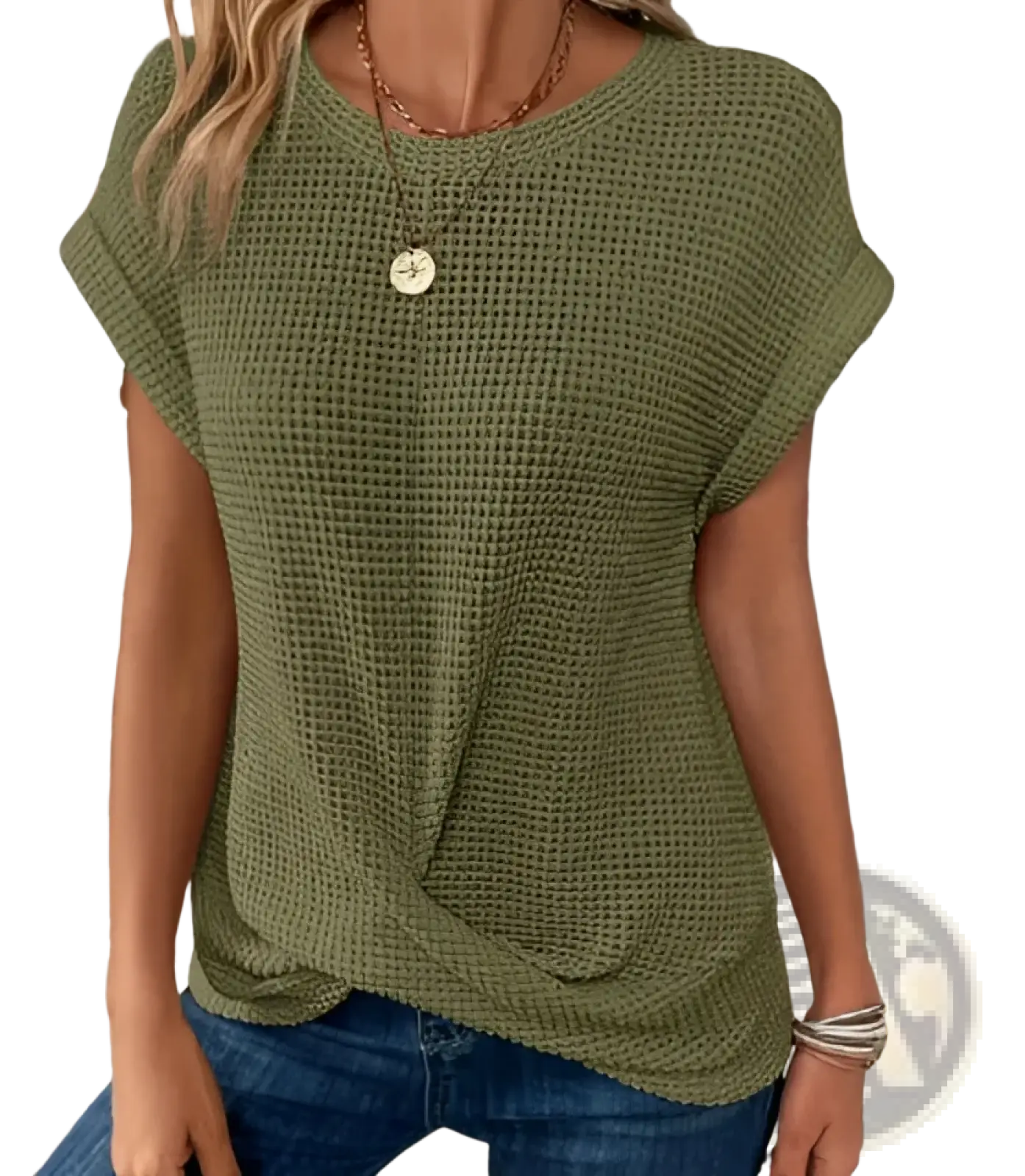 Women's Relaxed Fit Waffle Knit Short Sleeve Top