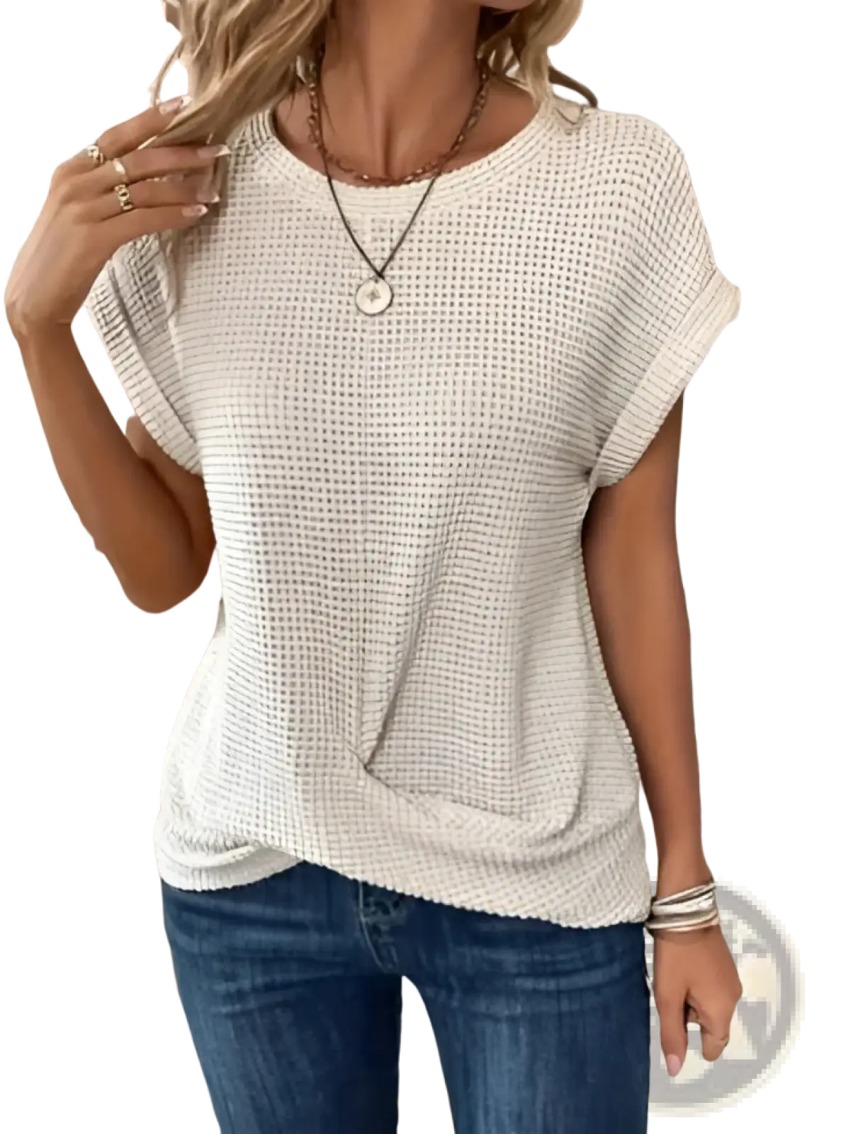 Women's Relaxed Fit Waffle Knit Short Sleeve Top