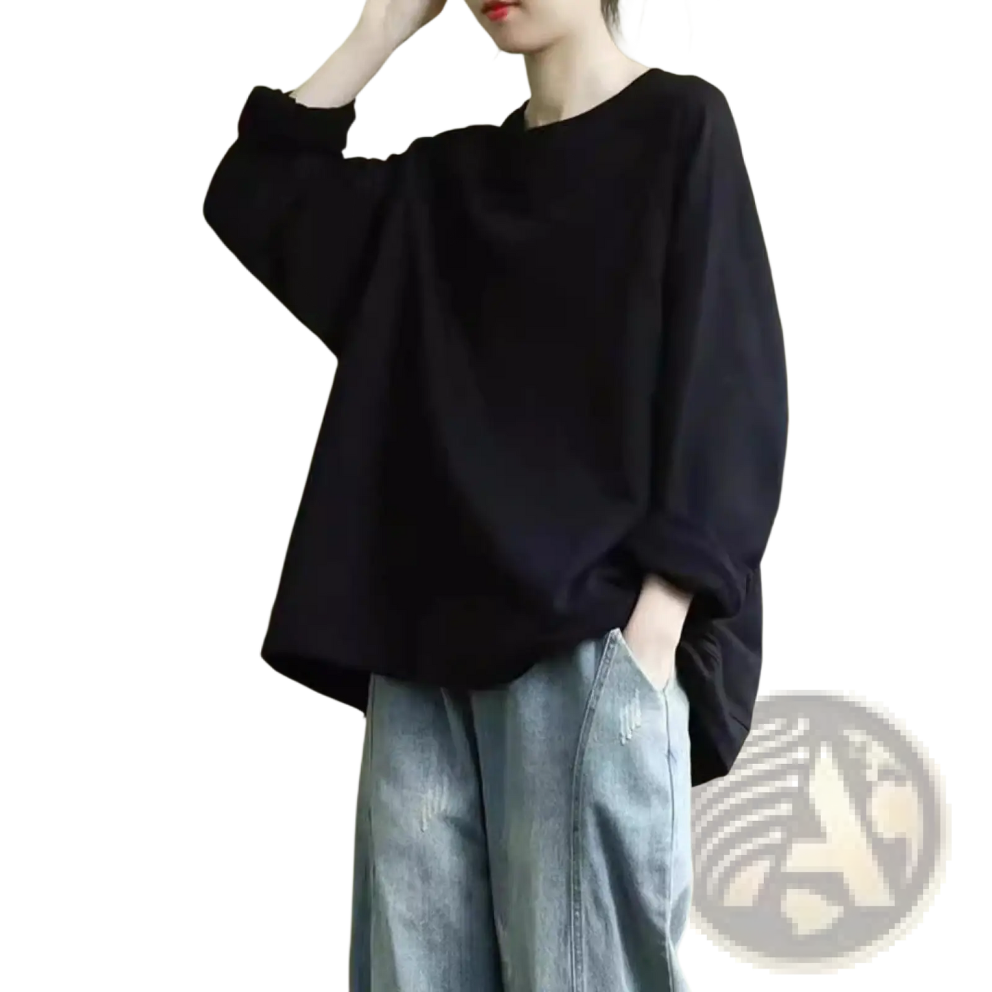 Women's Relaxed Oversized Cotton Blend Pullover Sweatshirt