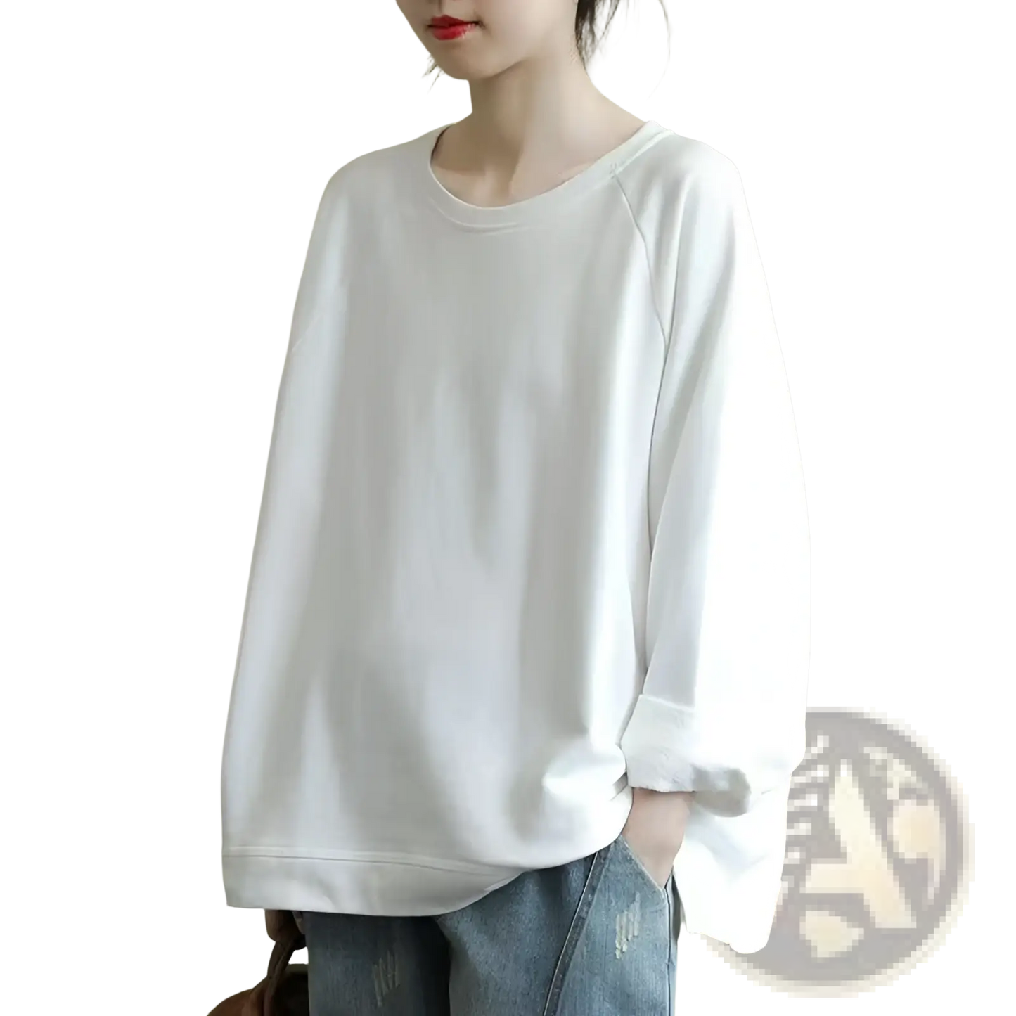 Women's Relaxed Oversized Cotton Blend Pullover Sweatshirt