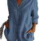 Women's Relaxed Pleated Button Up Shirt with Rolled Sleeves