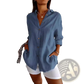 Women's Relaxed Pleated Button Up Shirt with Rolled Sleeves