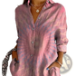 Women's Relaxed Pleated Button Up Shirt with Rolled Sleeves
