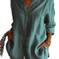 Women's Relaxed Pleated Button Up Shirt with Rolled Sleeves