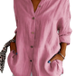 Women's Relaxed Pleated Button Up Shirt with Rolled Sleeves