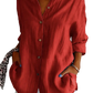 Women's Relaxed Pleated Button Up Shirt with Rolled Sleeves