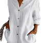 Women's Relaxed Pleated Button Up Shirt with Rolled Sleeves