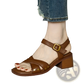 Women's Retro French Leather Mid Heel Sandals
