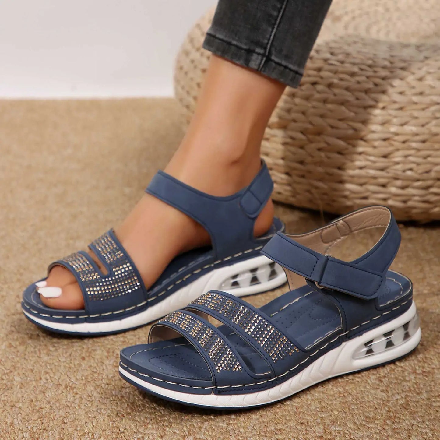 Women's Rhinestone Air Cushion Wedge Sandals