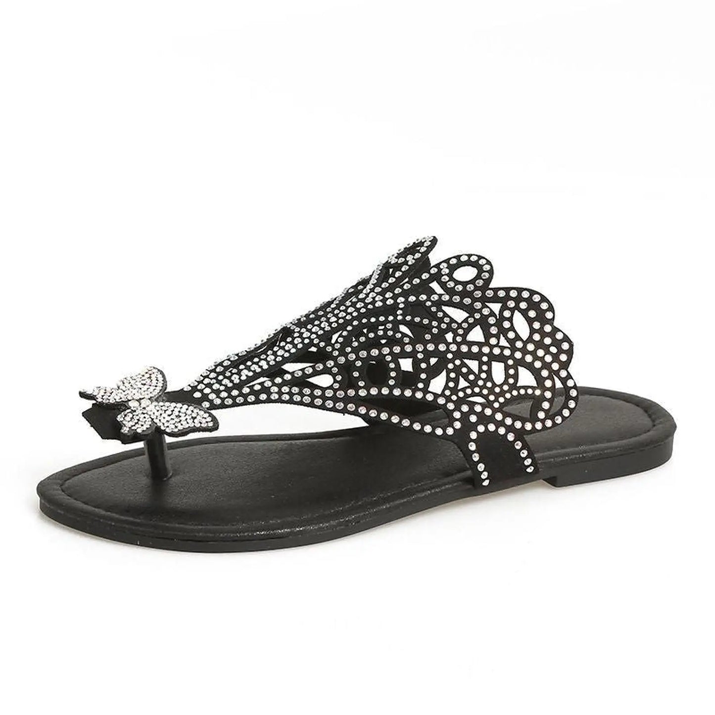 Women's Rhinestone Hollow Flat Slip on Sandals
