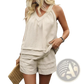 Women's Ruched V-neck Sleeveless Top and Shorts Set