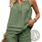 Women's Ruched V-neck Sleeveless Top and Shorts Set