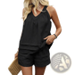 Women's Ruched V-neck Sleeveless Top and Shorts Set