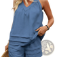 Women's Ruched V-neck Sleeveless Top and Shorts Set