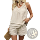 Women's Ruched V-neck Sleeveless Top and Shorts Set