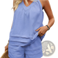 Women's Ruched V-neck Sleeveless Top and Shorts Set