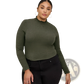 Women's Ruffled Ribbed Knit Slim Fit Mock Neck Top