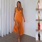 Ruffled Split V-neck Sleeveless Evening Maxi Dress