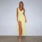 Ruffled Split V-neck Sleeveless Evening Maxi Dress