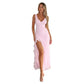 Ruffled Split V-neck Sleeveless Evening Maxi Dress
