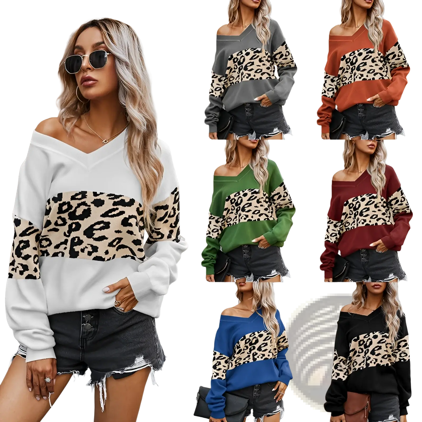 Women's off Shoulder Leopard Print Spliced Sweatshirt