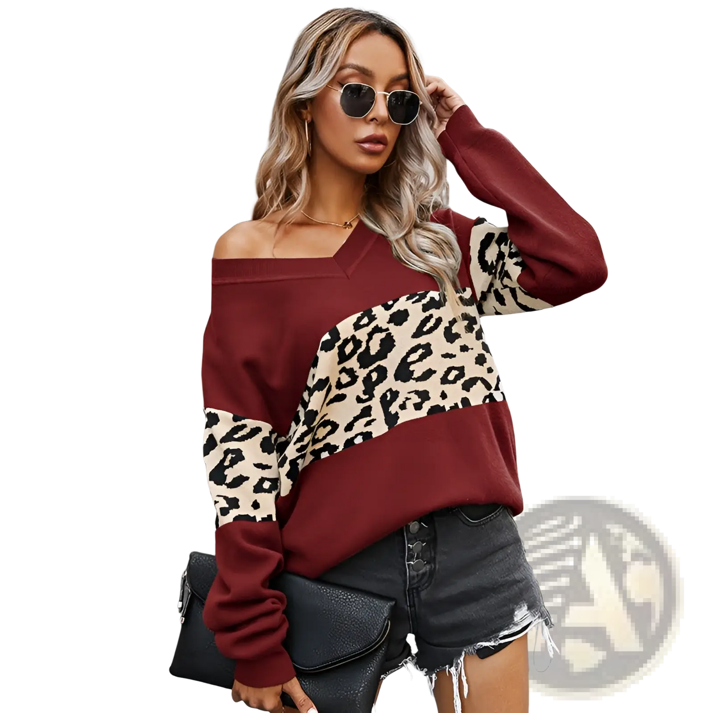 Women's off Shoulder Leopard Print Spliced Sweatshirt