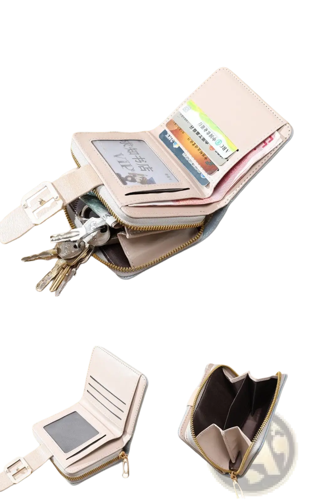 Women's Small Leather Wallet with Buckle and Zipper