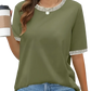 Women's Striped Ruffle Trim Short Sleeve Knit Top