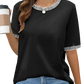 Women's Striped Ruffle Trim Short Sleeve Knit Top