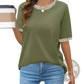 Women's Striped Ruffle Trim Short Sleeve Knit Top