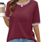 Women's Striped Ruffle Trim Short Sleeve Knit Top