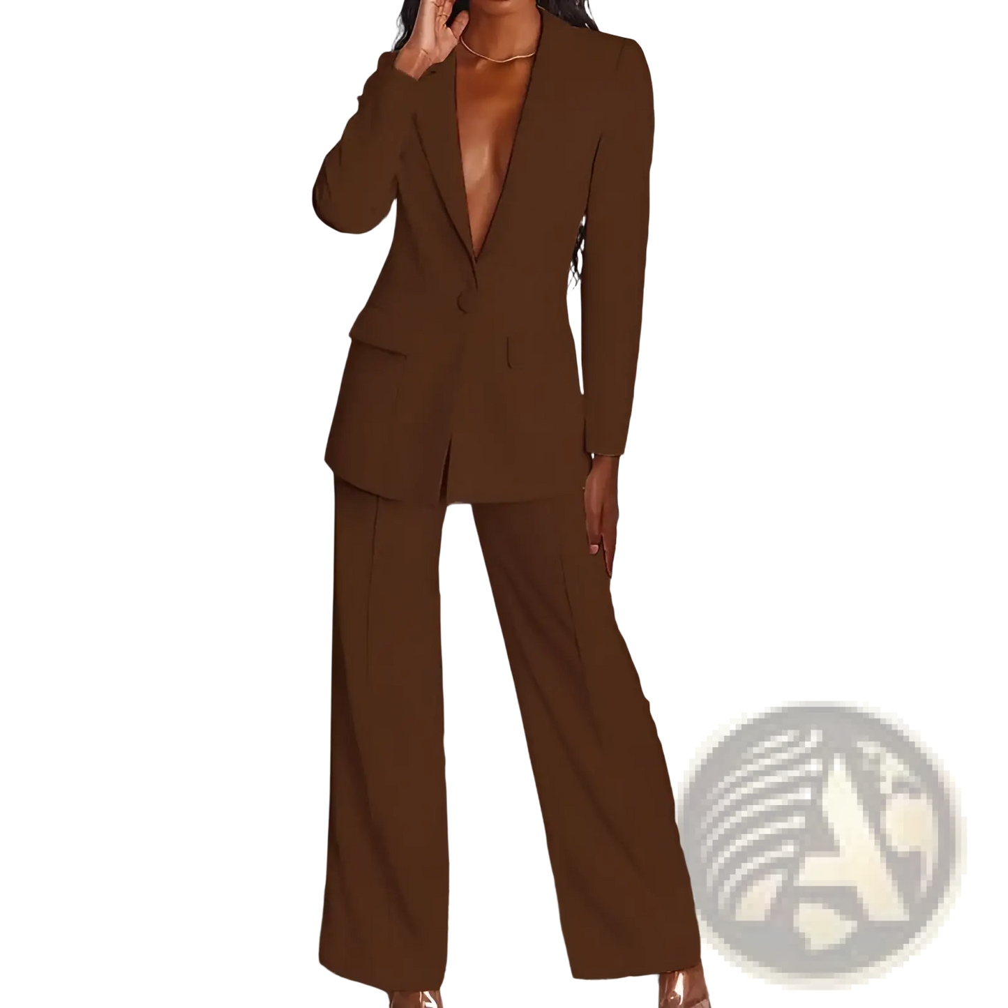 Women's Tailored Blazer and Wide Leg Trouser Suit Set