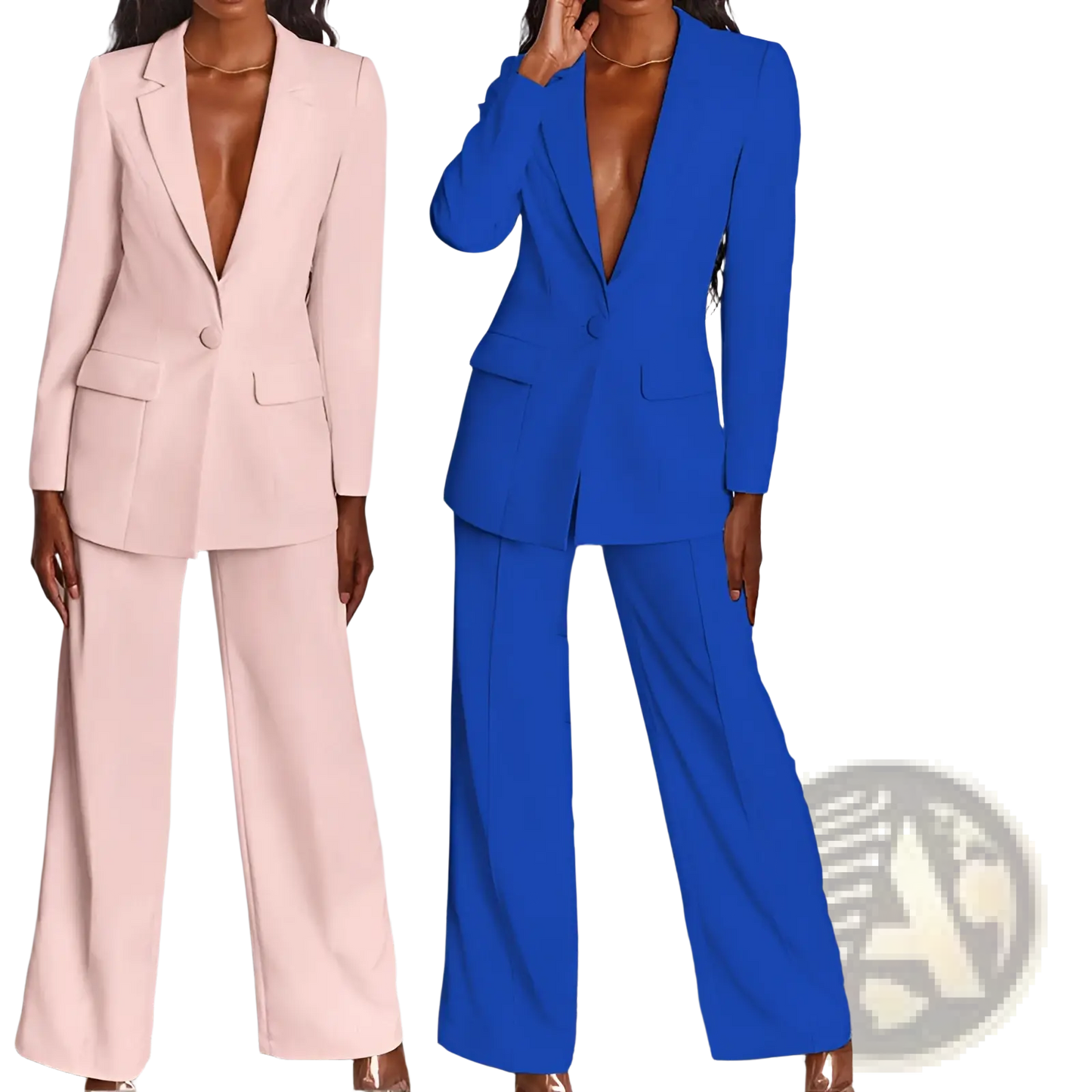 Women's Tailored Blazer and Wide Leg Trouser Suit Set