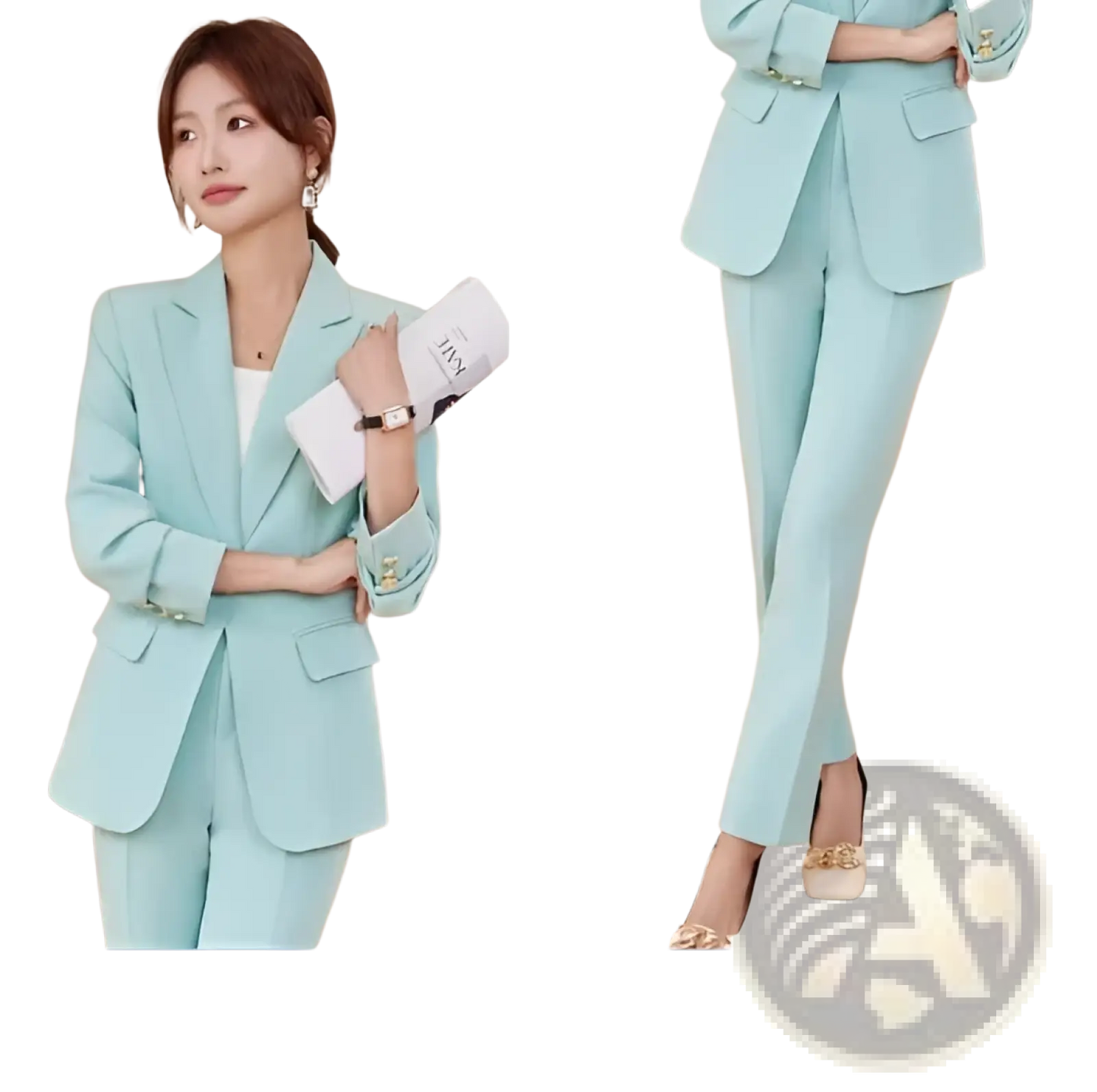 Women's Tailored Blazer and Wide Leg Trouser Suit Set