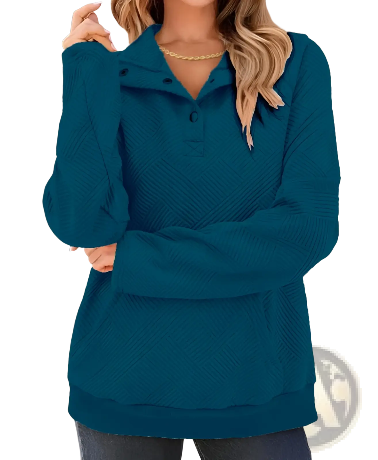 Women's Textured Knit Buttoned Long Sleeve Hoodie