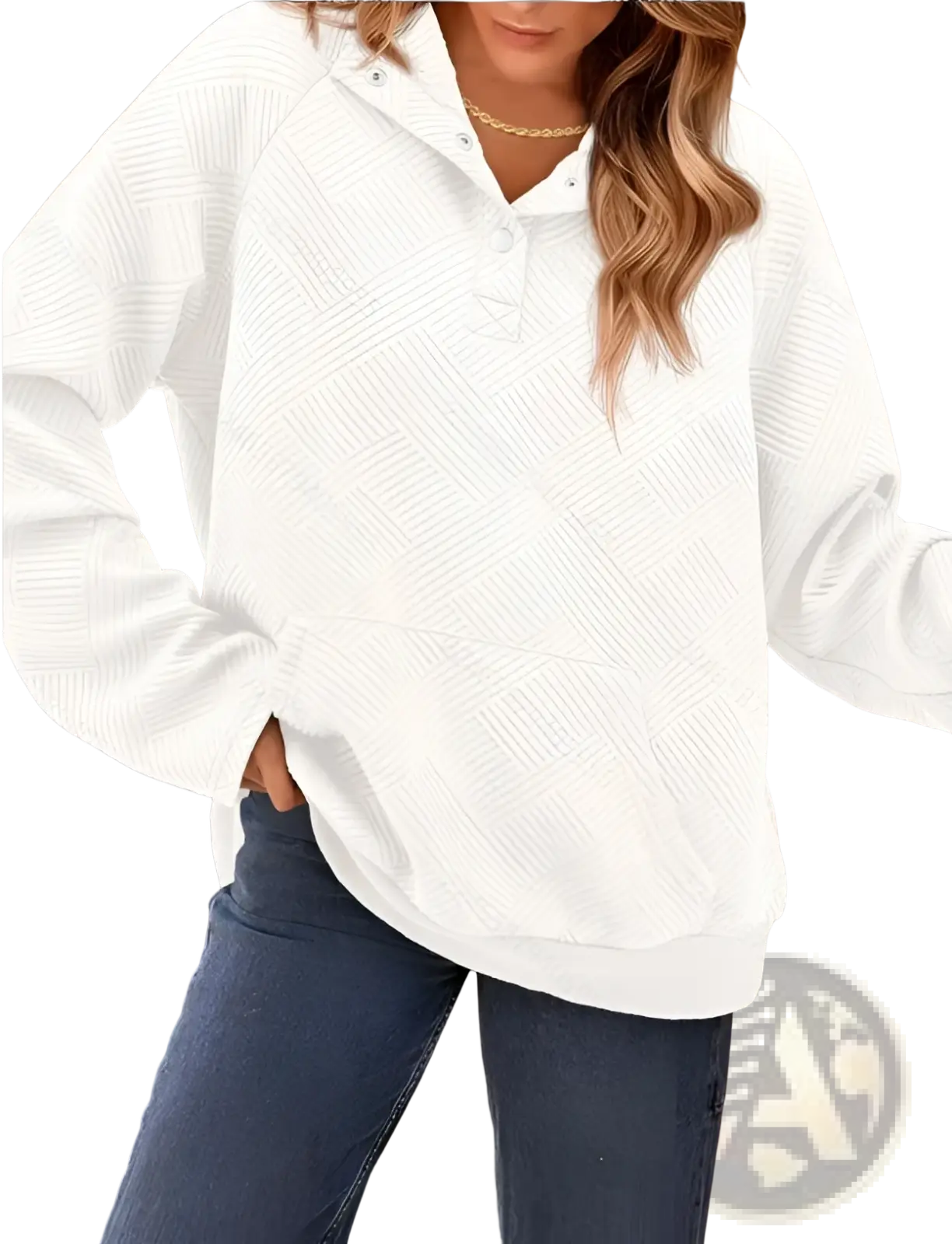 Women's Textured Knit Buttoned Long Sleeve Hoodie