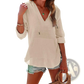 Women's v Neck Cotton Linen Hooded Pullover with Pockets