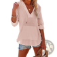 Women's v Neck Cotton Linen Hooded Pullover with Pockets
