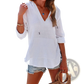 Women's v Neck Cotton Linen Hooded Pullover with Pockets