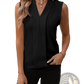 Women's V-neck Pleated Sleeveless Chiffon Blouse