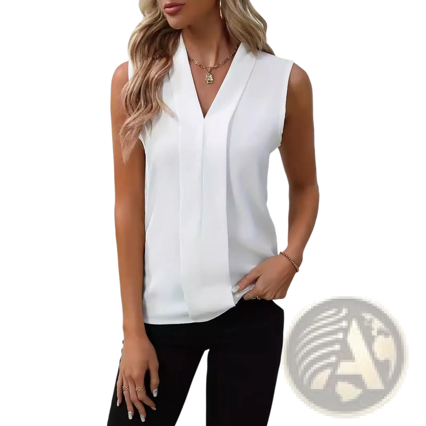 Women's V-neck Pleated Sleeveless Chiffon Blouse