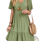 Women's V-neck Tiered Pleated Summer Dress