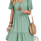 Women's V-neck Tiered Pleated Summer Dress