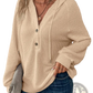 Women's v Neck Waffle Knit Button Hoodie Sweater