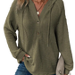 Women's v Neck Waffle Knit Button Hoodie Sweater