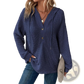 Women's v Neck Waffle Knit Button Hoodie Sweater