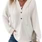 Women's v Neck Waffle Knit Button Hoodie Sweater