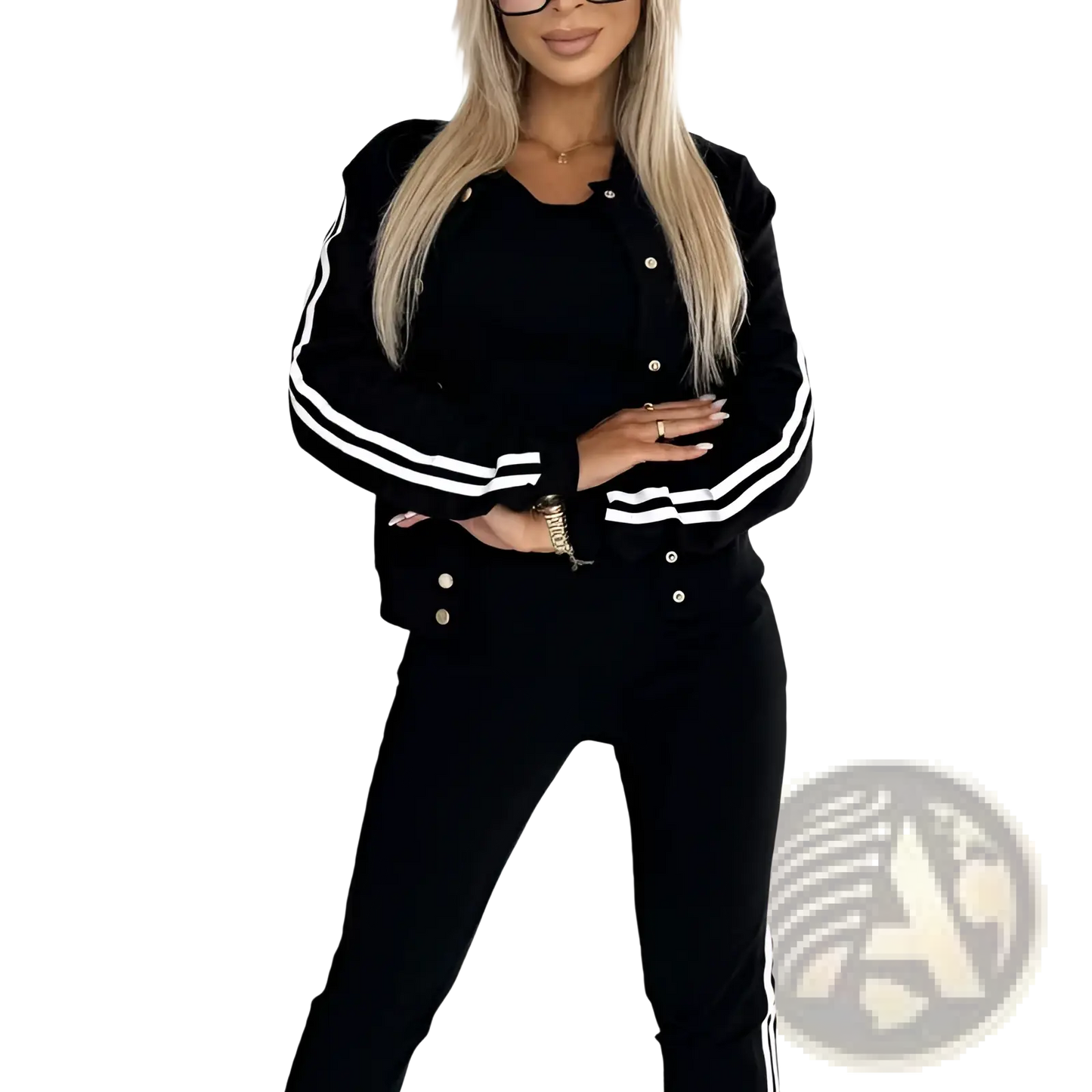 Women's Varsity Button Up Jogger Set Three Piece Suit