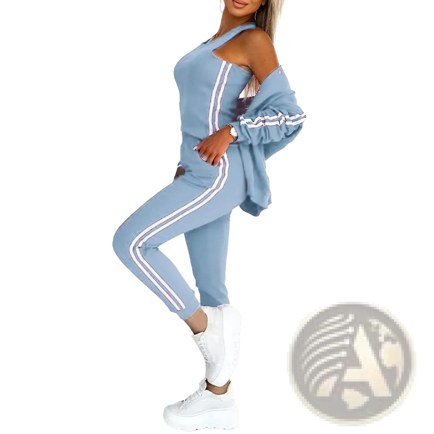 Women's Varsity Button Up Jogger Set Three Piece Suit